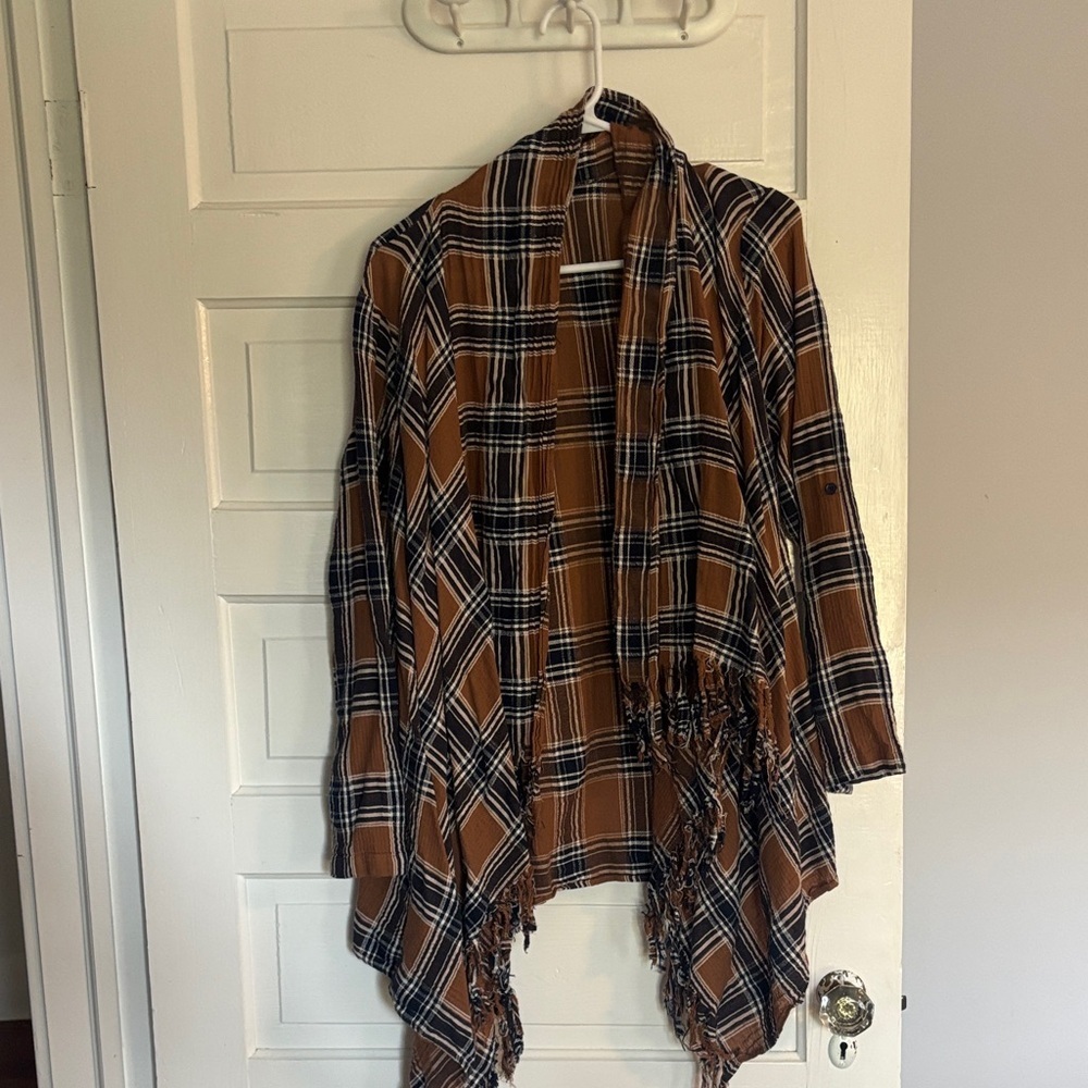 Kori Brown and Black Plaid Cape with Fringe